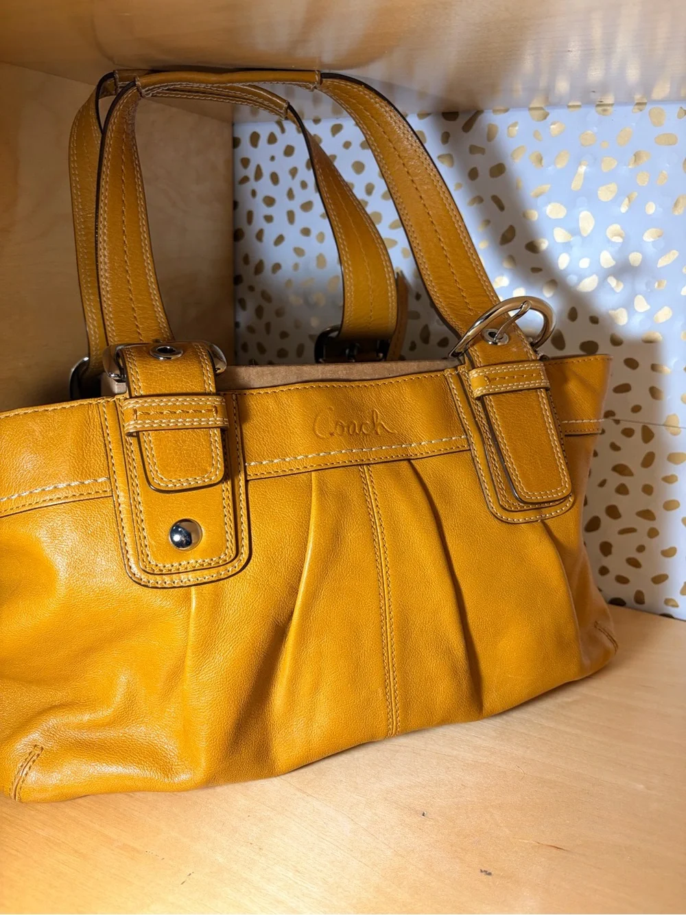 Coach Mustard Leather Double-Handle Shoulder Bag
